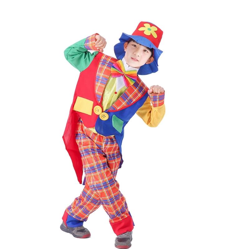 Zestaw Kostiumu Klauna dla Dzieci 5 Sztuk Zawiera Płaszcz Spodnie Buty Klauna Kapelusz Klauna Akcesoria do Kostiumu Klauna na Halloween Cosplay