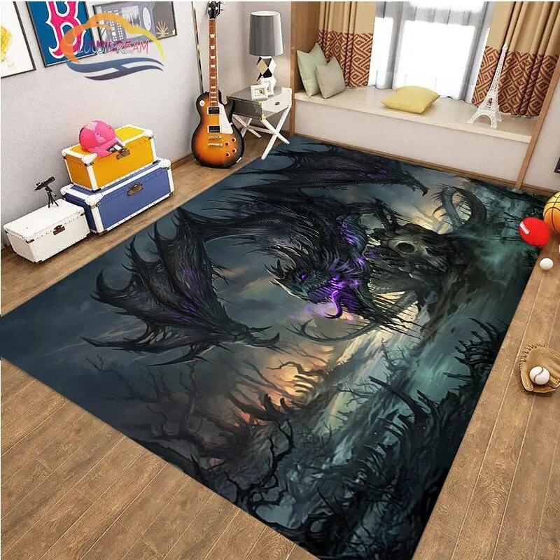 Kinesisk Drage Teppe 3D Trykk Dyr Tegneserie Mytisk drage Områdeteppe Stue Lekematte Gang Entrédør Dekor