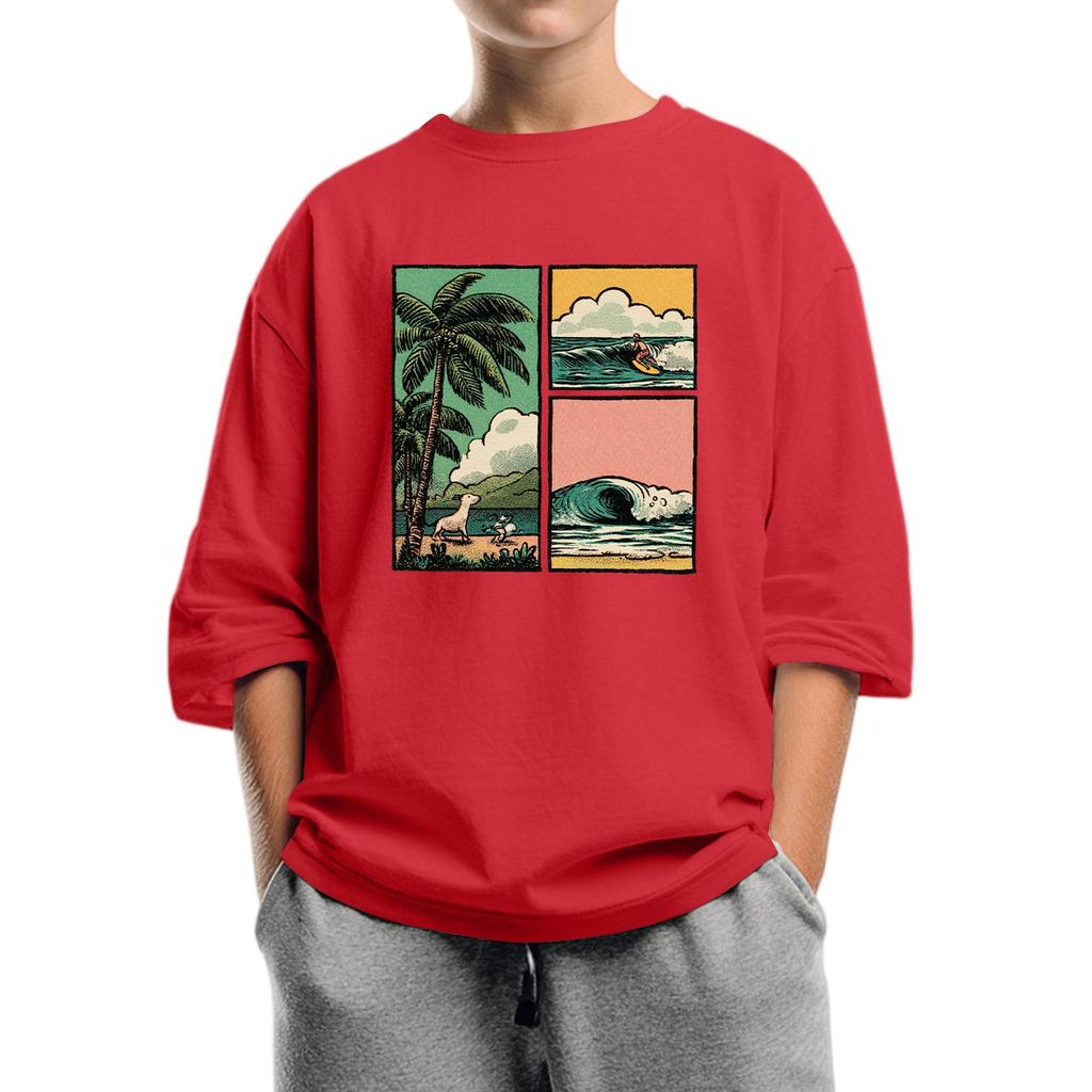 Kindermode Bedrucktes Rundhals-Top mit sieben Ärmeln, lässiges T-Shirt