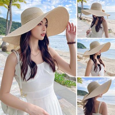 Oversize Beach Cap Big Brim Panama Cap Fashion Straw Hat  for Women