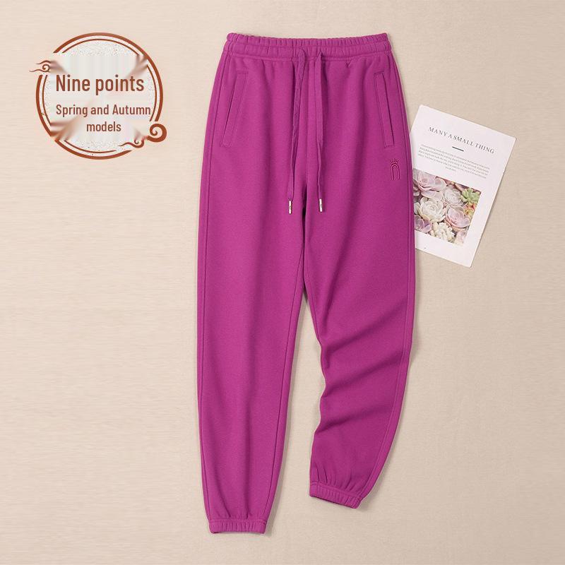 Women's Grey Cotton Fleece Sweatpants, 2025 Spring/Autumn Casual Style