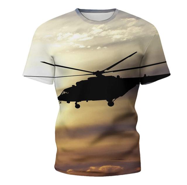 Trend 3D Print Helicopter Graphic T-shirt For Men Round Neck Airplane Tee Tops Streetwear Oversized Loose Tshirt Homme Male Clothes