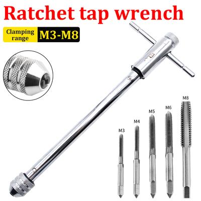 Stainless Steel Ratcheting Tap Wrench Adjustable T-Handle Plug Tap Metric Screw Tap Drill Thread ToolM3 M4 M5 M6 M8 Hand Tools