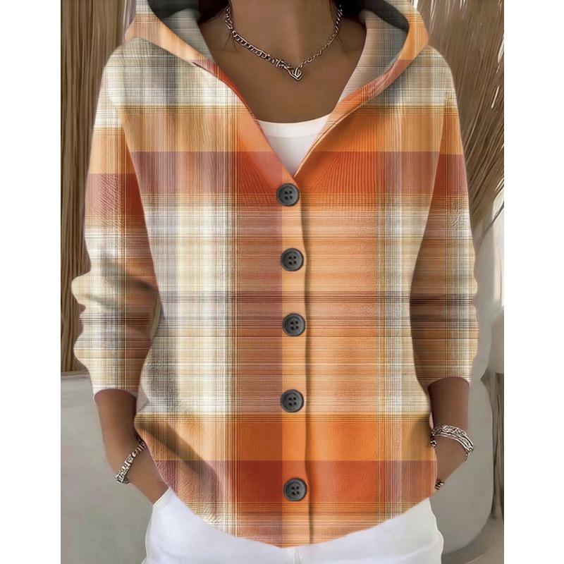 Women S Printed Button Knit Hooded Cardigan Sweatshirt Casual Loose Outerwear