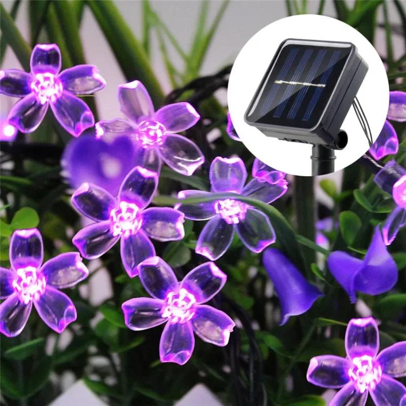 5pc 7M Solar String Sakura Lights 50LEDS Outdoor Waterproof Festival Garden Decorative Lights