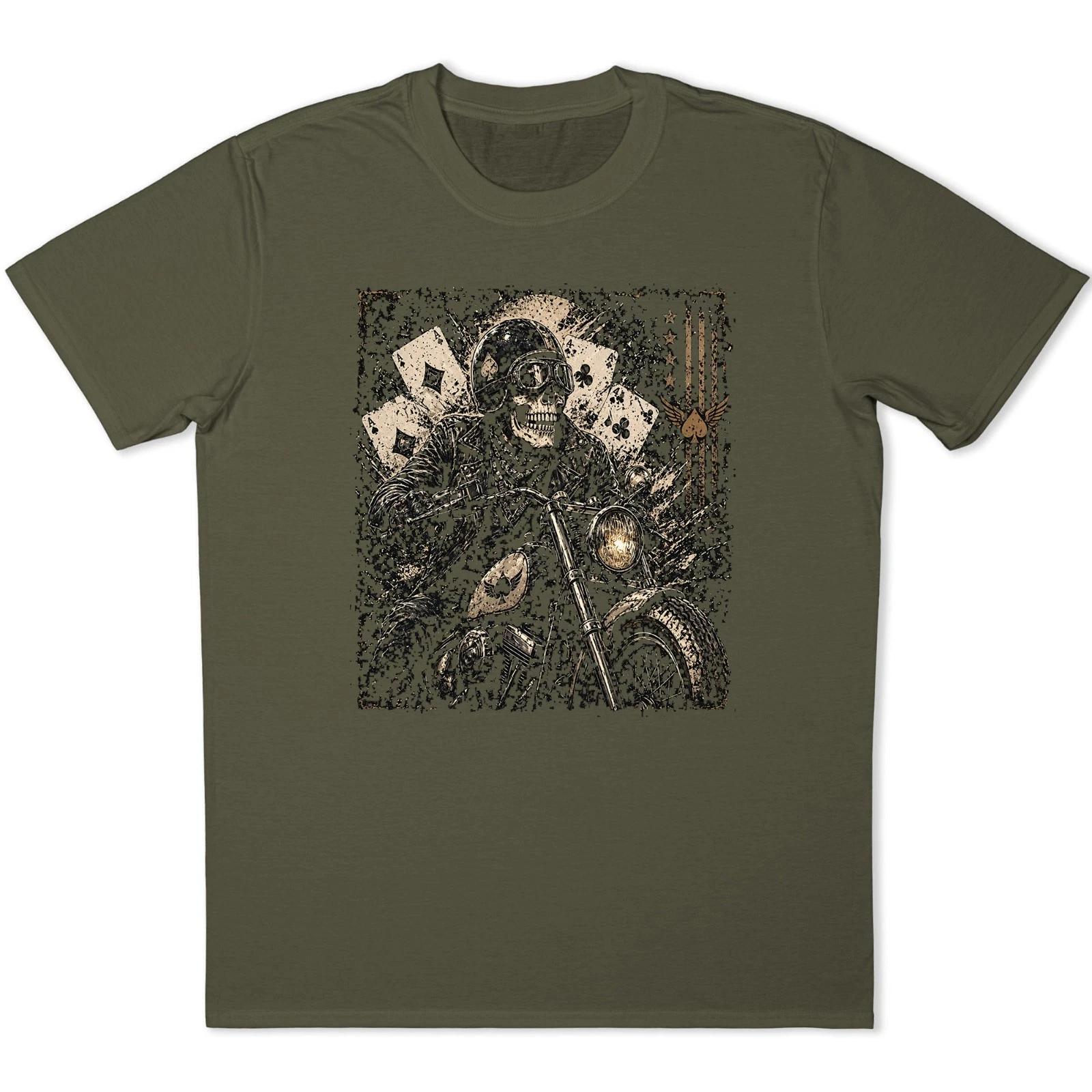 Skull Biker T Shirt Skeleton Rider Motorcycle Poker Aces Cards Vintage Tee 2 XL