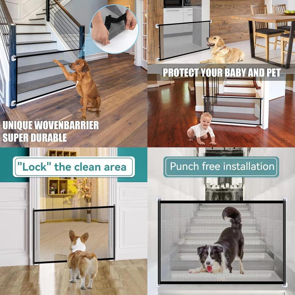 Foldable Mesh Dog Gate Indoor No Drill Pet Gates Portable Puppy Guard Isolation Fence Pet Screen Door for Doorways, Stairs, Hallways 71" X 31.5" 4