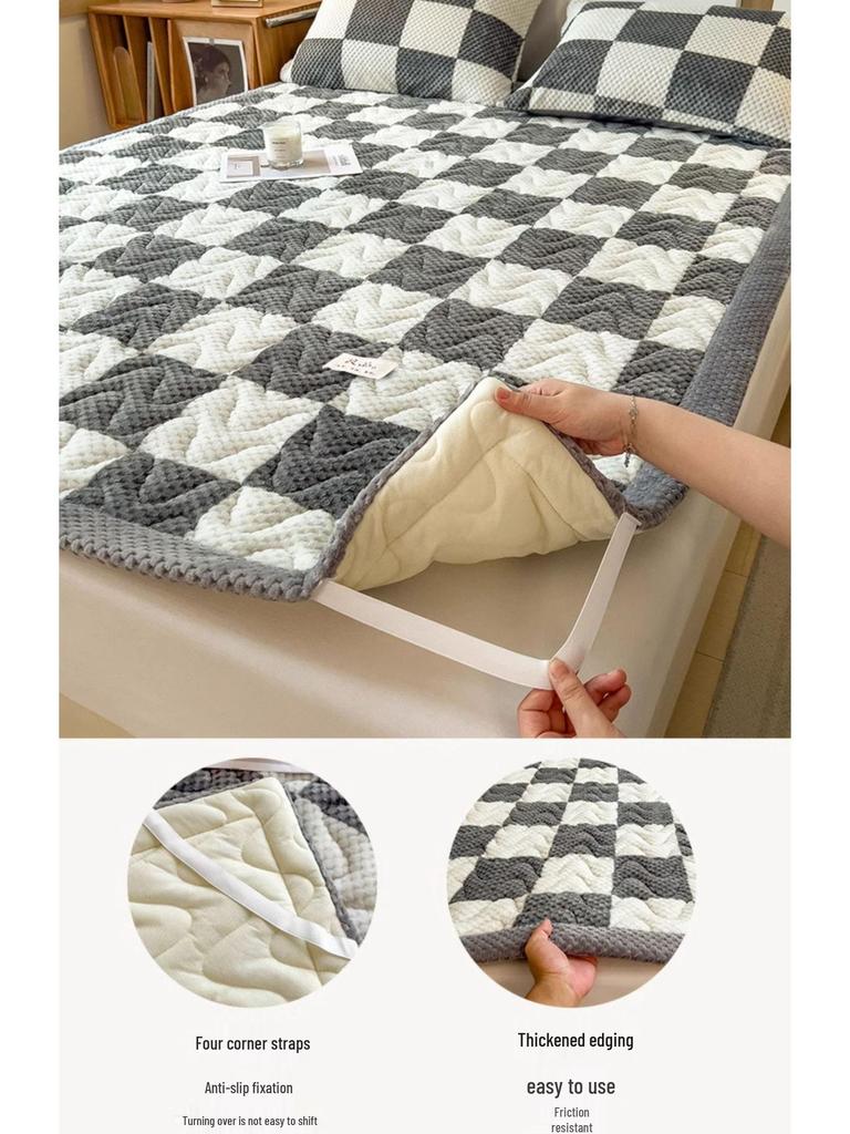 Thick Plush Winter Bed Pad - Solid Color, Warm Milk Velvet Mattress for Dormitory or Bedroom
