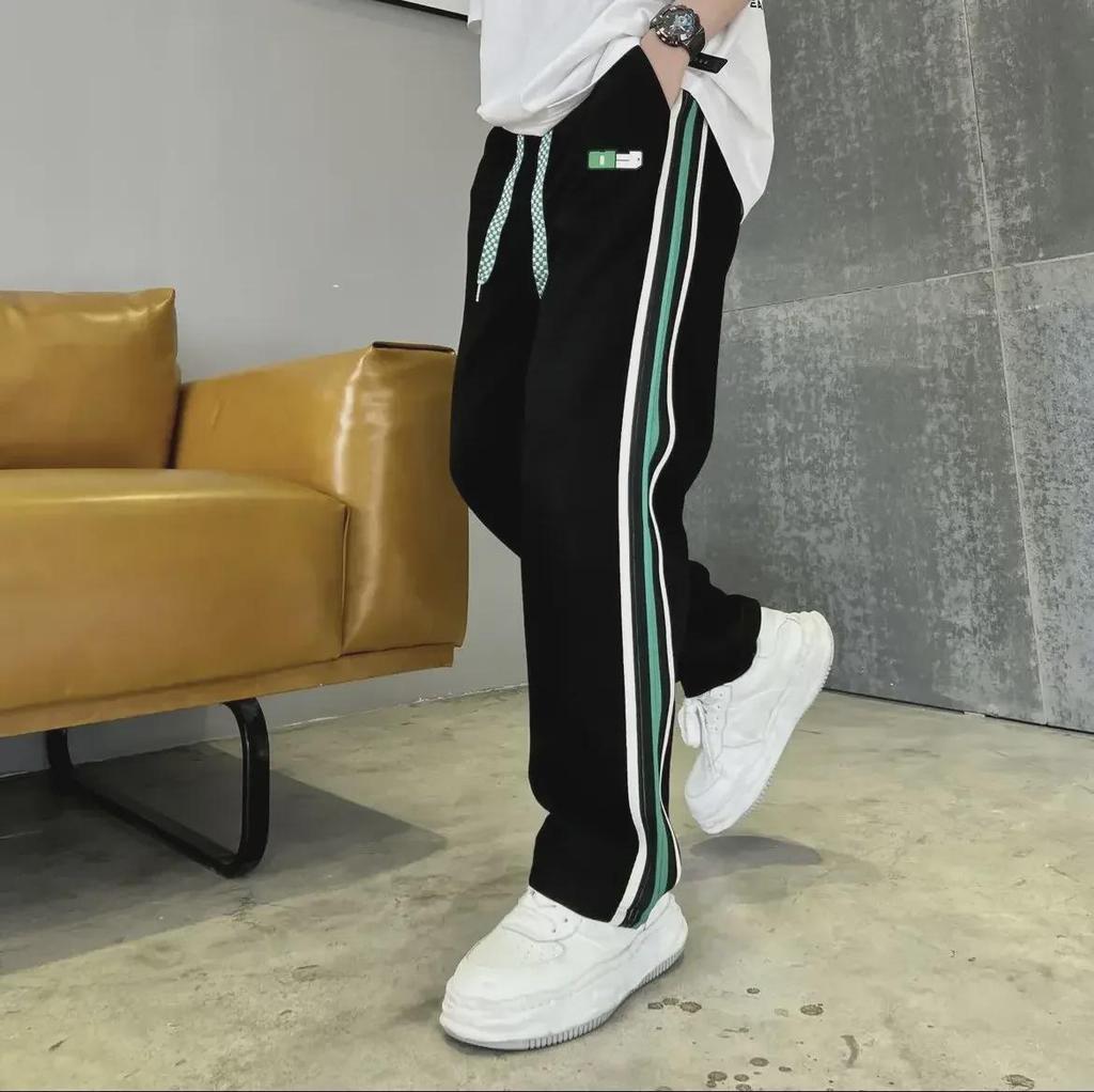 Pantalon rayé tendance d'été pour homme à jambes larges - Coupe ample style décontracté sportif