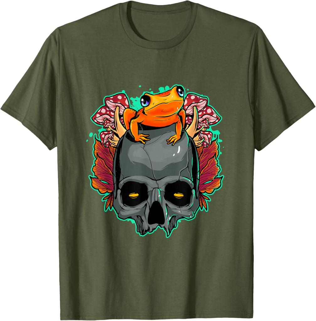 Frog Skull Mushroom Graphic Tee Cottagecore Aesthetic Toad Lover Unisex Casual T-Shirt