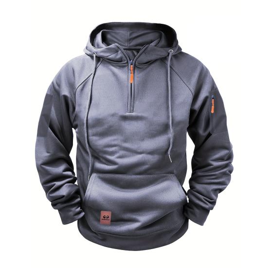 

Мужское худи-пуловер на молнии до середины груди с карманами, спортивное повседневное худи с капюшоном для спорта, повседневных дел, уличной одежды S серый