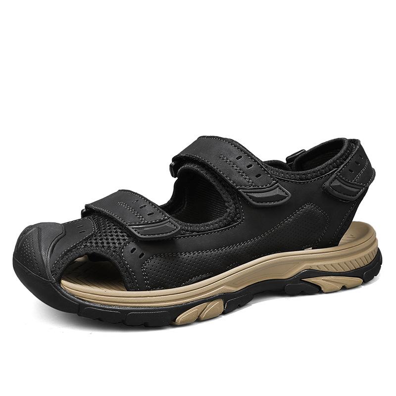 

Летние новые мужские сандалии модные на липучке нескользящие туфли для улицы дышащие для внешней торговли для ходьбы по реке мужские 38 чёрный