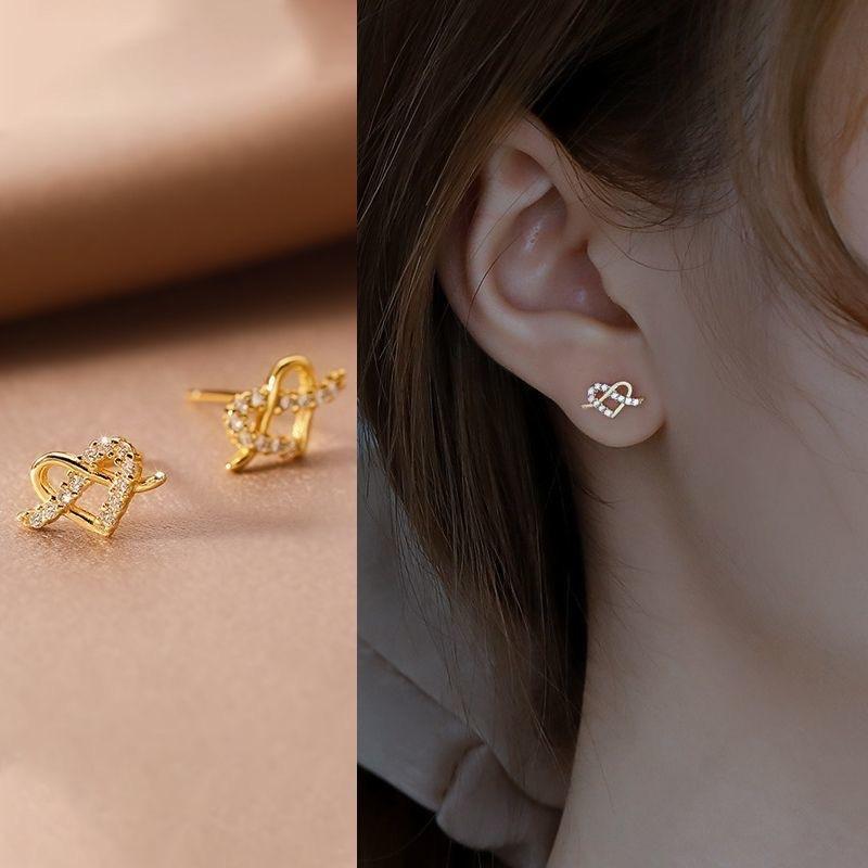 New trendy micro-inlaid design love stud earrings women s niche simple versatile earrings fashion daily trendy earrings wholesale золотой