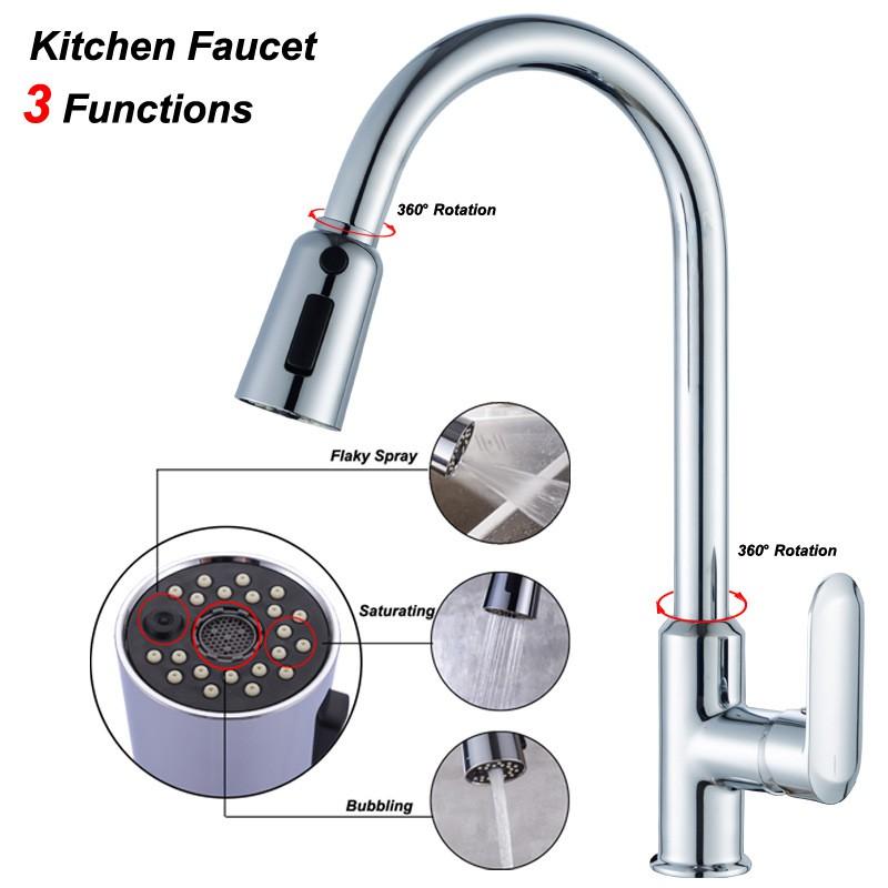 Brass Kitchen Faucet With Dual Outlet Pull-Out Spray Head Rotating Swivel Spout Hot Cold Mixer Tap Sink