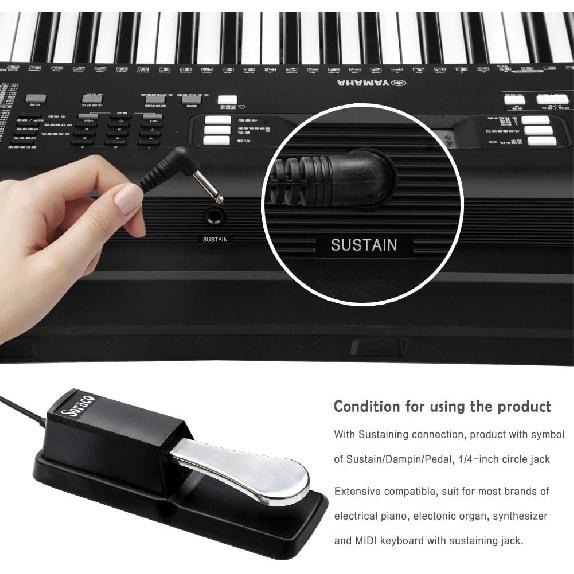 Soraco Sustain Pedal Universal for Yamaha Casio Roland Korg Behringer Moog Piano Midi Electronic keyboards Style with Polarity Switch, 1/4   Input