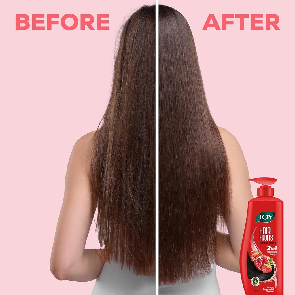 Joy Hair Fruits Hairfall Defense Conditioning Shampoo 650 ml Pack of 1 Enriched with Pomegranate & Strawberry
