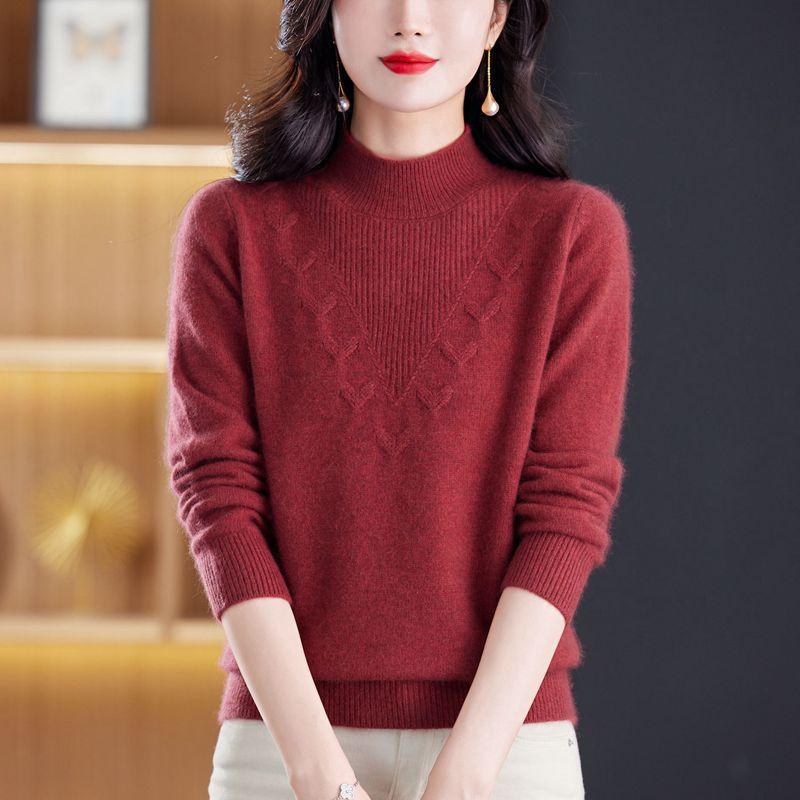 Semi-turtleneck sweater women's new winter fashion versatile warm thickened solid color knitted bottoming shirt outer wear