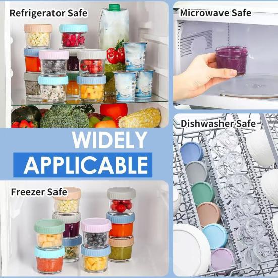 Glass Salad Dressing Container Leakproof 2 Oz Small Condiment Cups for Lunch Box Dipping Sauce with Lids Reusable Jam Bottle Housewarming Gifts