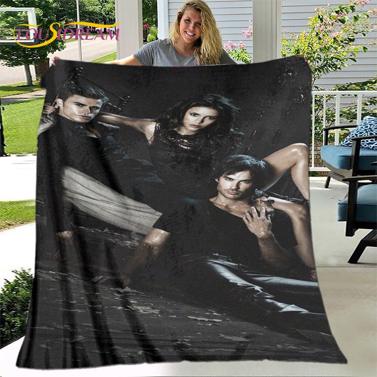 Одеяло с принтом «Дневники вампира», фланелевое одеяло, мягкое теплое одеяло для гостиной, спальни, кровати, дивана, путешествия 100x150cm