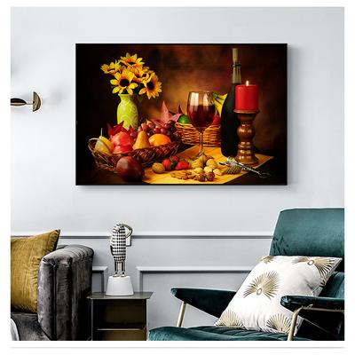 Große Wandkunst-Poster mit Früchten für die Küche, Heimdekoration, HD-Druck auf Leinwand, Ölgemälde, Schlafzimmer, 1 Stück, Stillleben, Wein und Kerzen