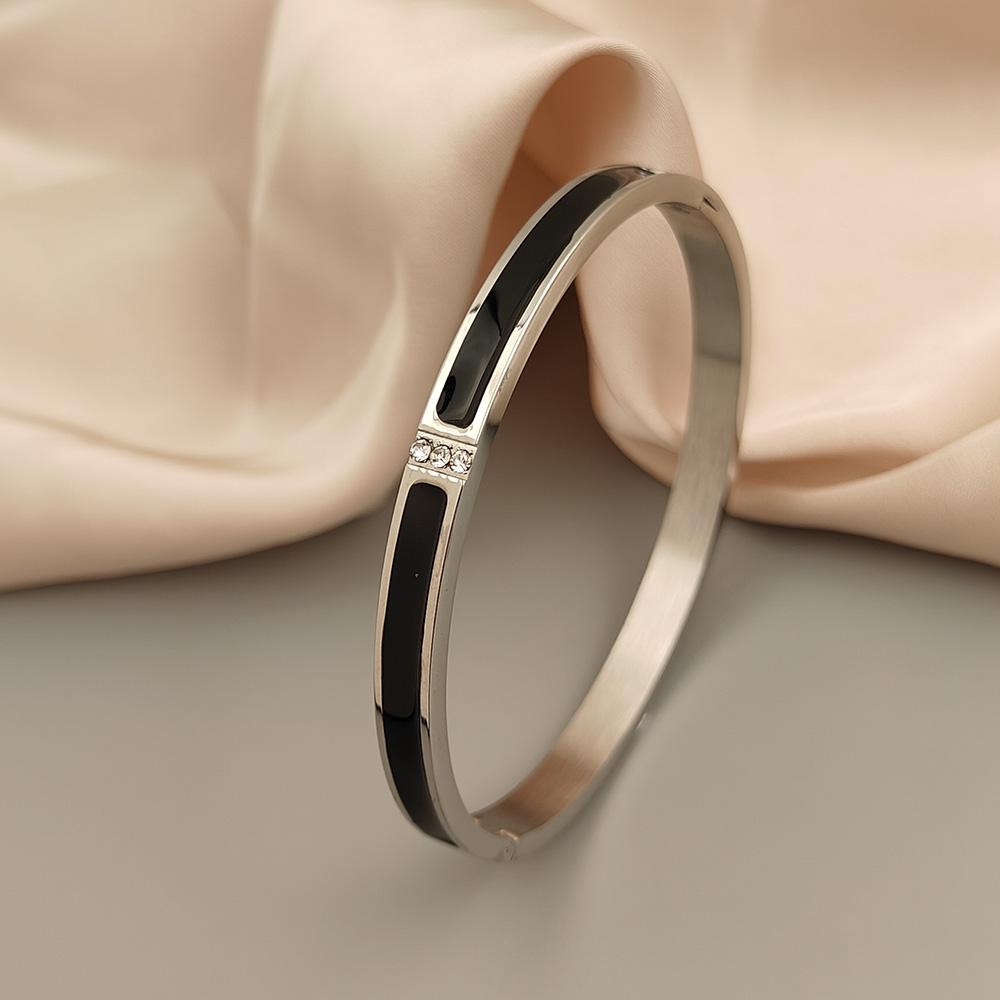 Bracelet Mode Noir Huile Goutte à Goutte pour Femmes Luxe Zircon Incrusté Acier Inoxydable Plaqué Or Bracelets Bijoux Cadeau Fête des Mères