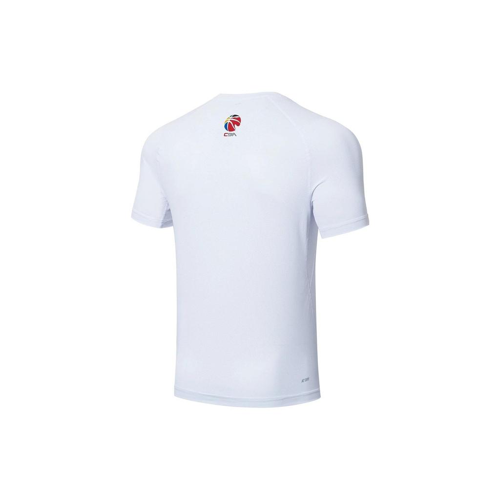 Li Ning CBA Series Solid Color Label Pattern Printed Logo Round Neck Quick-Dry Short Sleeve T-Shirt Men T-Shirt White ATSSD17-2