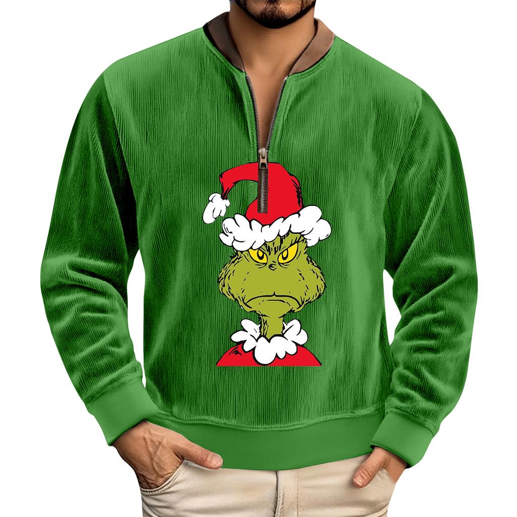 Herren Weihnachts-Print Cordhemd mit Knopfleiste