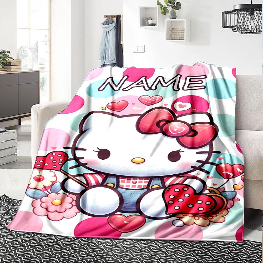 Customizable HelloKitty10 Throw Blanket – Personalized Name, All-Season Cozy Snug Blanket, Machine Washable, Personalized Blanket