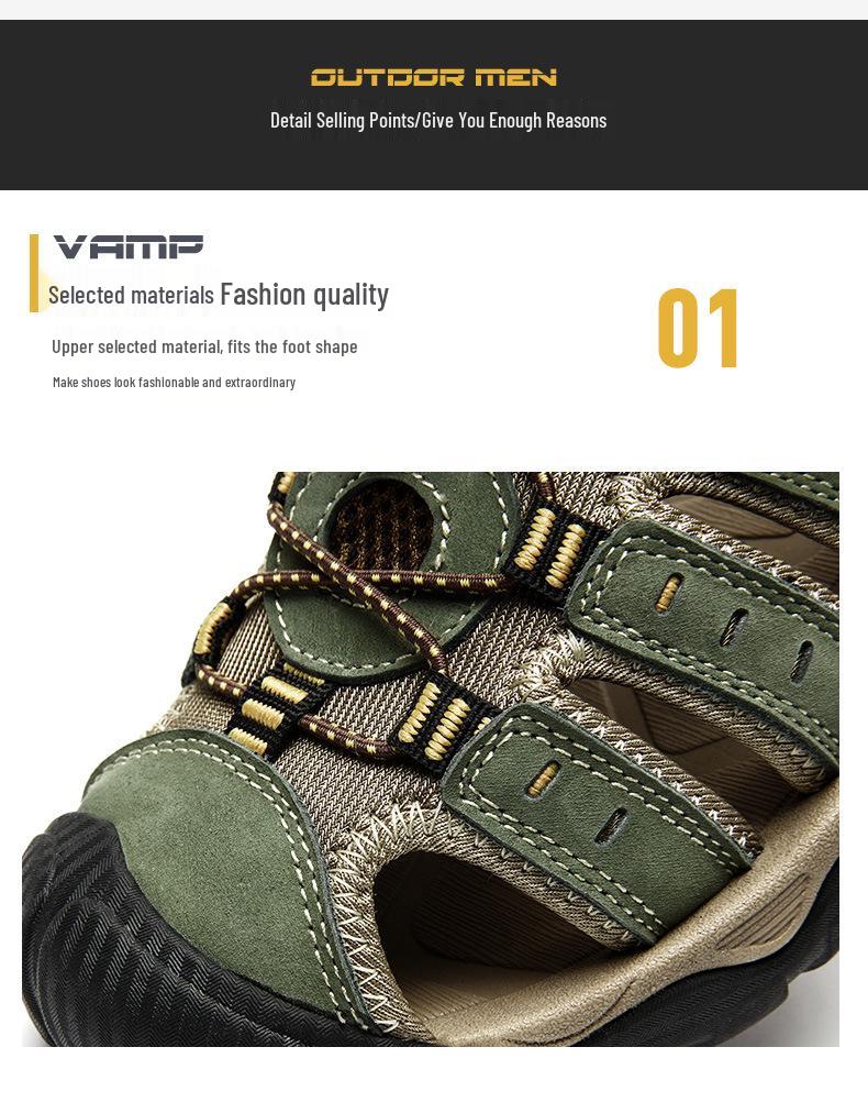 2023 Plus Size Men's Genuine Leather Closed-Toe Casual Outdoor Summer Sandals