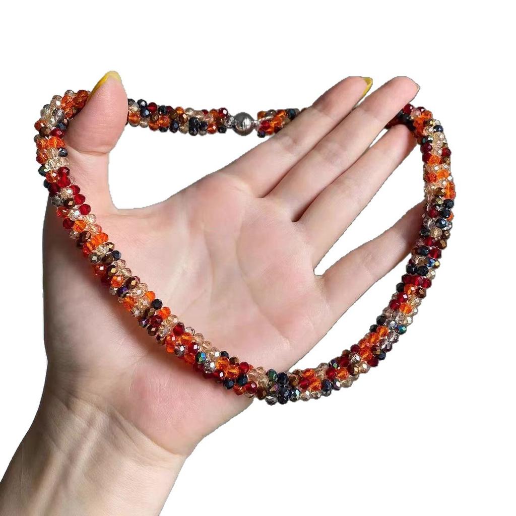 [Colorful Orange Light] Dopamine Color Crystal Beaded Necklace Female Personality Fashion Niche Design Sense Collarbone Chain