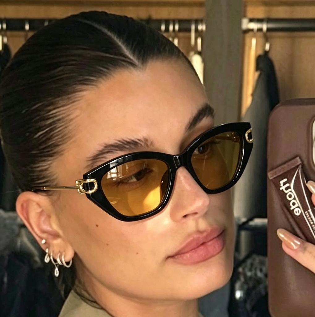 New cat eye sunglasses women's high-end European and American style fashion glasses metal beads glasses legs sunglasses