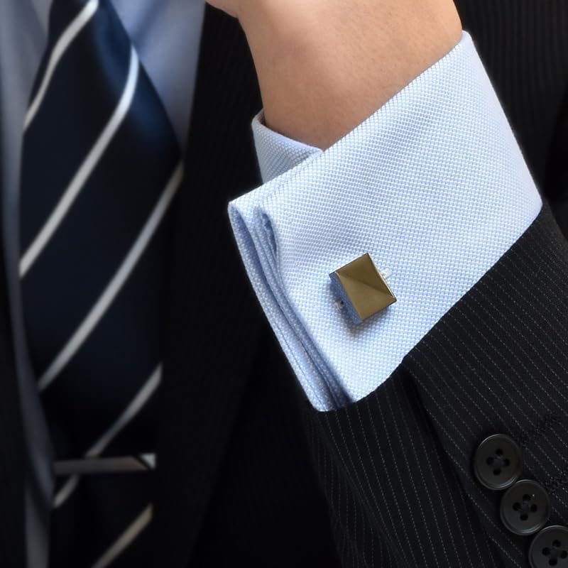 TAVARAT Brass Geometric Tie Clip and Cufflink Made In Black and Silver Men's Set, Japan,