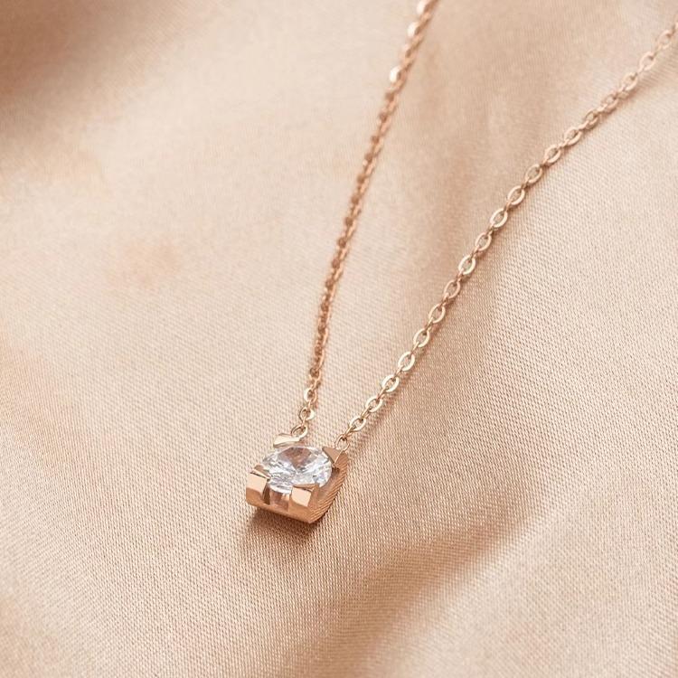 18K Gold Electroplated Titanium Steel Square Diamond Necklace - Elegant Luo Zijun Style