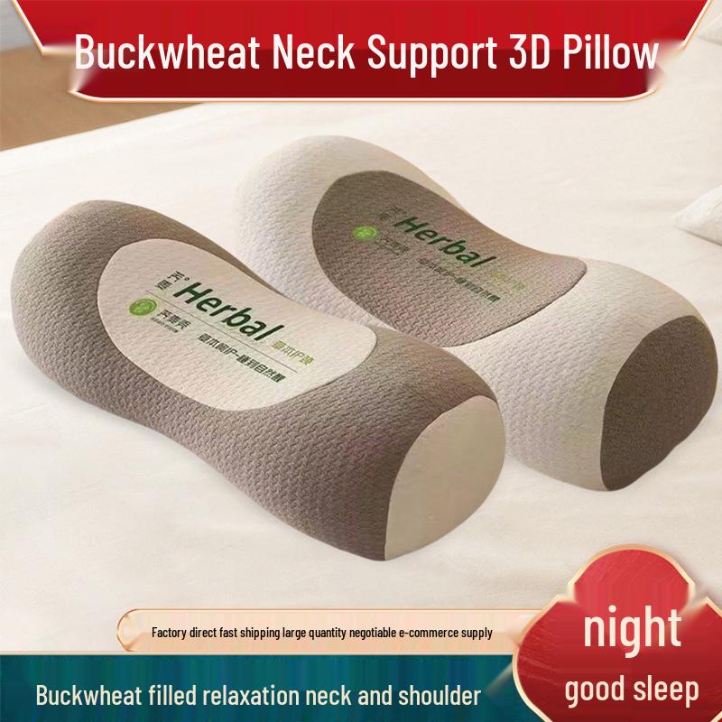 All-Cotton Cylindrical Buckwheat Pillow for Cervical Support and Adult Sleep Aid with Mugwort.