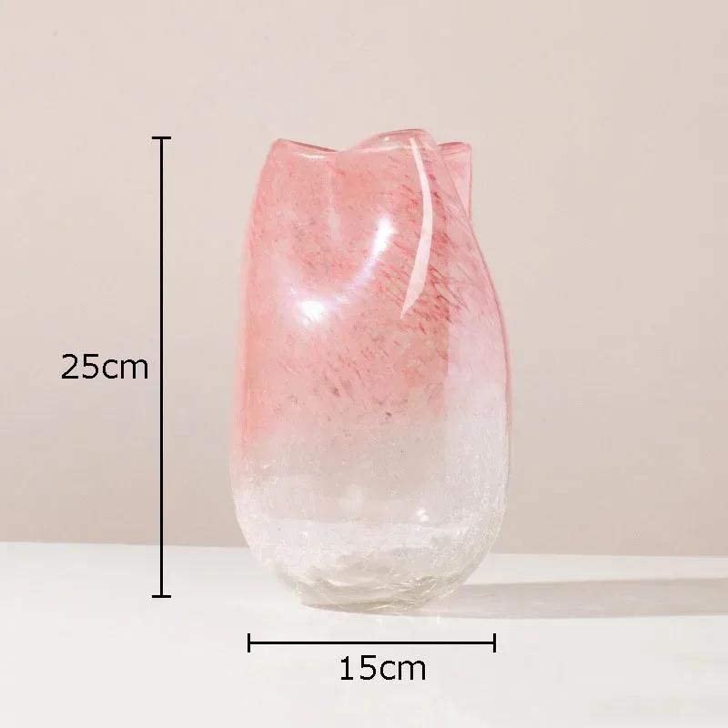 

Pink Ripple Gradient Glass Vase Hydroponics Flower Pots Desk Decoration Flower Arrangement Crack Texture Vases Modern Home Decor