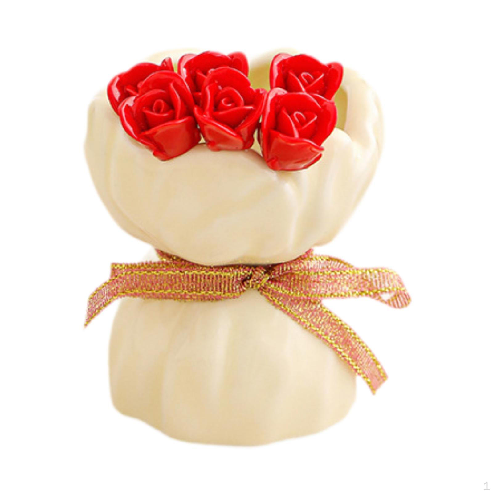 

6-piece Set of Stainless Steel Dessert Forks, Fruit Cake Decorating Fork Holders, in A Red Rose Forks