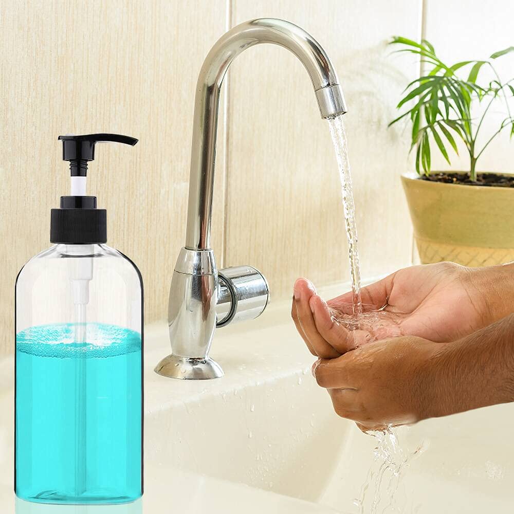 Empty Plastic Pump Bottles Dispenser 16oz/500ml Portable Clear BPA-Free Cylinder Shampoo Lotion Hand Pump Bottle Durable