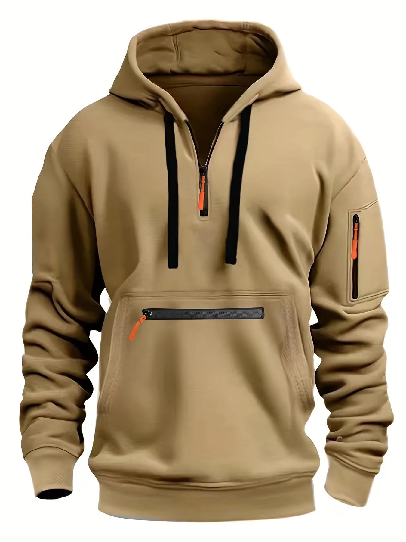 

Men s Waterproof Hooded Jacket with Zipper Pocket - Everyday Sportswear for Autumn and Winter M хаки