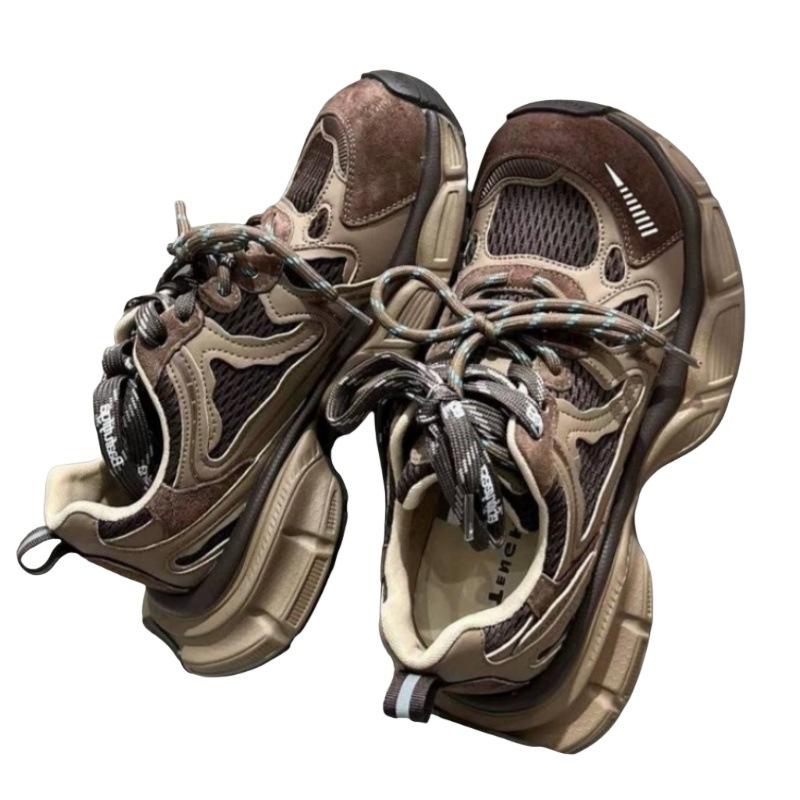 Plateausneaker mit dicker Sohle und Mesh für Damen 2025 Herbst Europäische Station neue atmungsaktive lässige Nischen-Retro-Sneaker