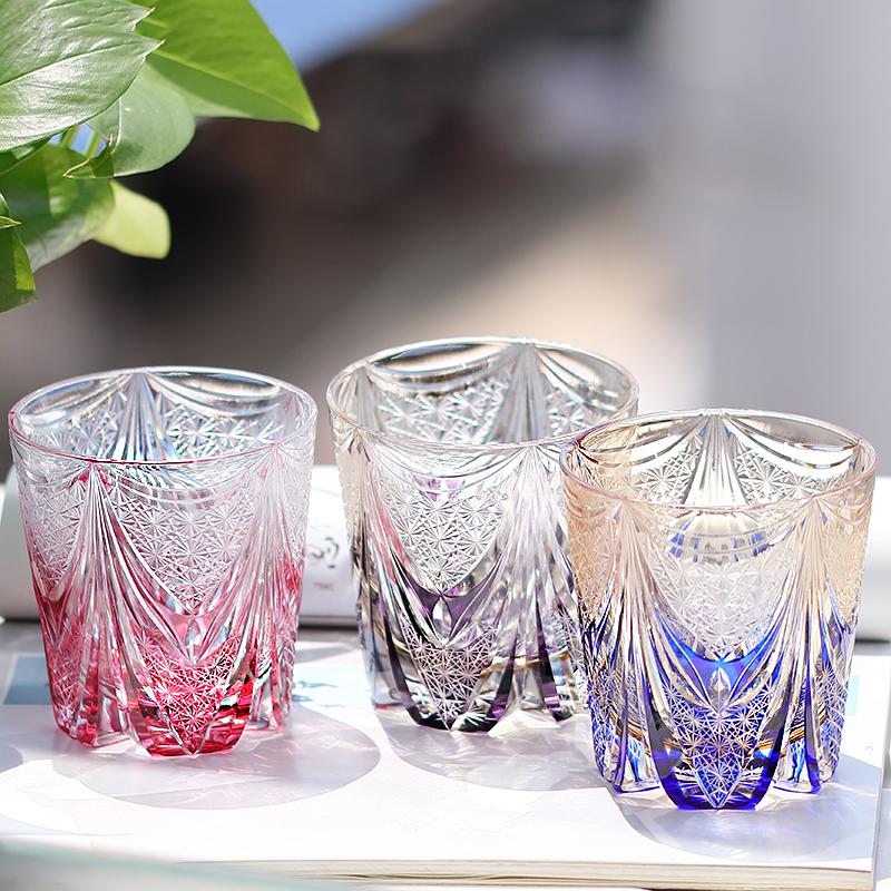 320 ml Handcrafted Black Whiskey Glass Tumbler Edo Kiriko Cut Ambition Design Barware for Gift