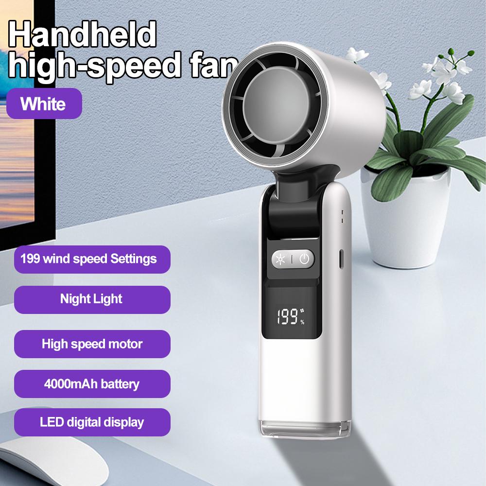 

Mini Ice Compress Handheld Turbo Jet Fan 199 Wind Speeds Adjustable 4000mAh USB Rechargeable Portable Fan Outdoor Turbo Neck Fan