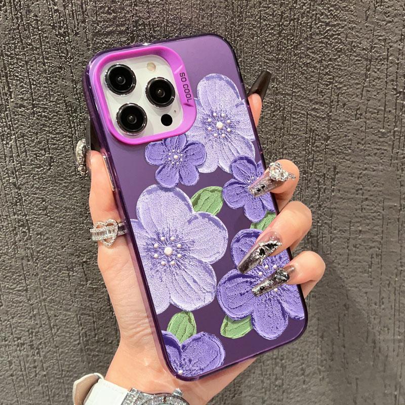 Stylish Laser Phone Case For iPhone 14 15 16 Plus Pro Max 17 11 12 13 Mini Pro Max Oil Painting Flower Cute Floral Back Covers