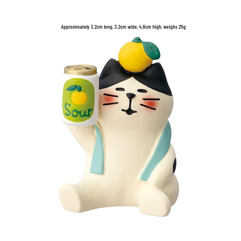 Lemon Yuzu Cat Ornament: Trendy Japanese ZAKKA Resin DIY Blind Box Decoration