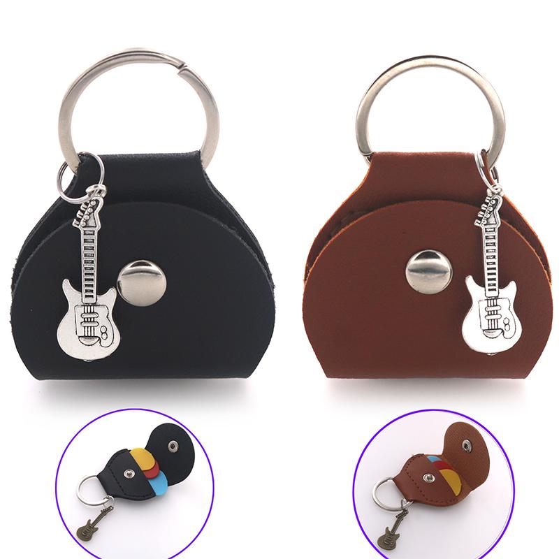 

1PC Leather Guitar Plectrum Bag Plectrum Organizer Storage Bag Keychain