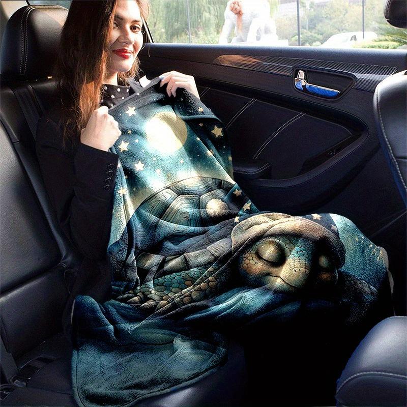 1pc Turtle Printing Lightweight Flannel Blanket, Comfortable and Warm Blanket, for Camping Sofa Bed and Couch Office, in All Seasons
