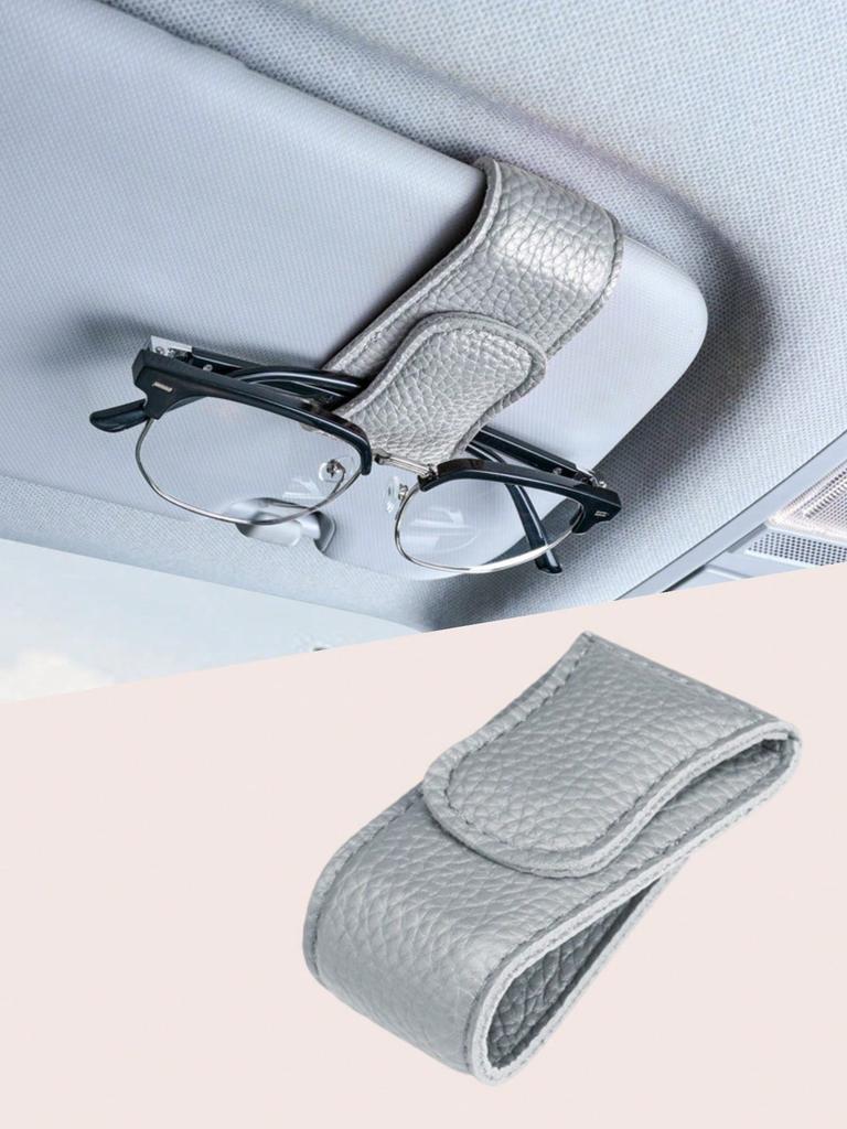 Car Sun Visor Glasses Clip, Magnetic Leather, One-Hand Operation, No-Damage Install, Fits All Vehicles, Eyeglass & Card Holder