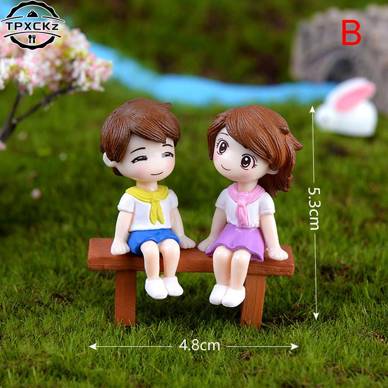 2pcs/set DIY Micro Landscape Decor Terrarium Action Figures Mini Stool Lovers Couple Animals House Tree Fairy Garden Miniatures