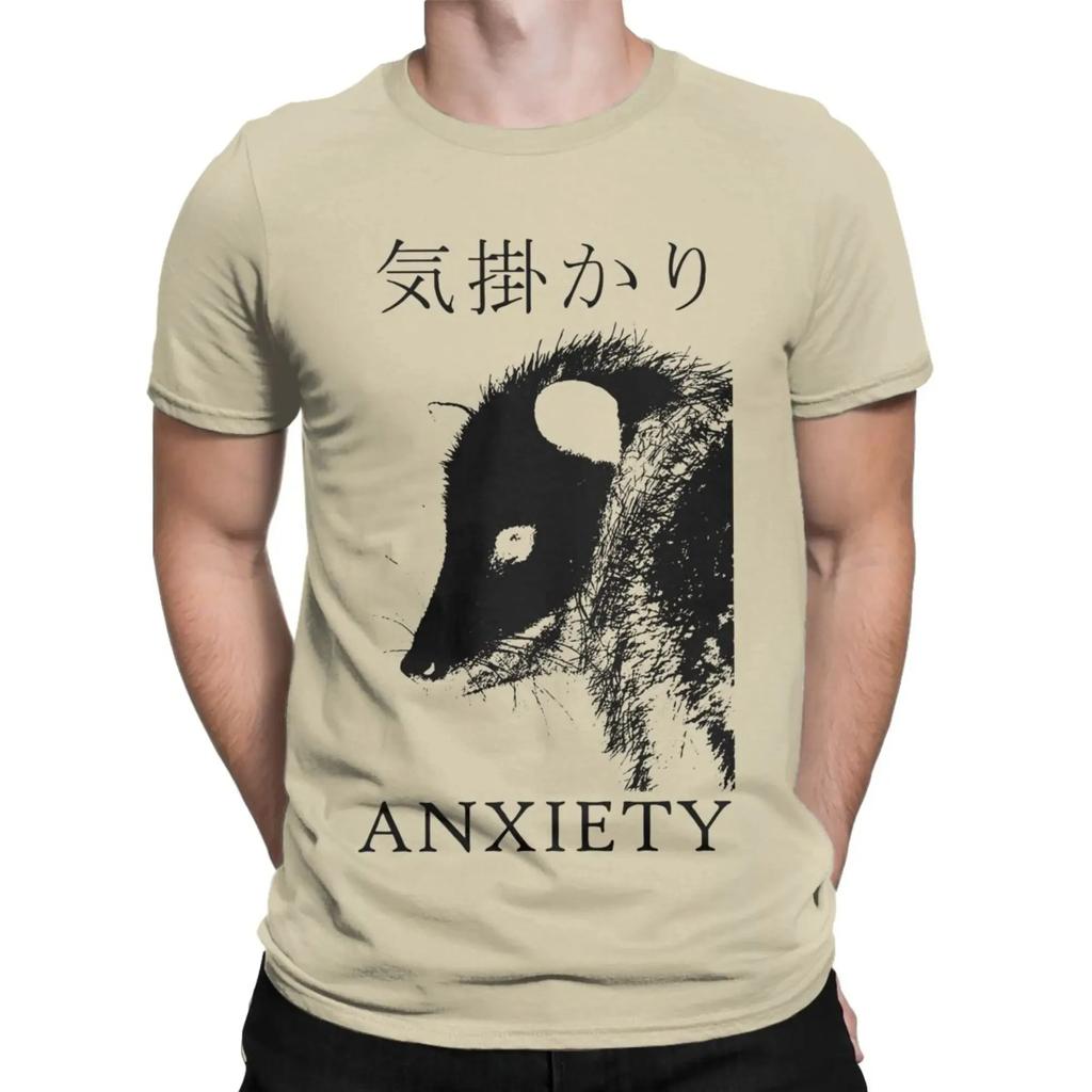 Anxiety Opossum Live Weird T-Shirts for Men Funny Vintage Cotton Tee Shirt Crew Neck Short Sleeve T Shirts Graphic Clothing
