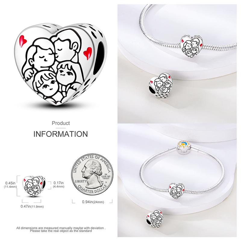 Copper Charms Great Love Mother Family Sister Pink Heart Tulip Cha Beads Fit Original Bracelet Diy Mother'S Day Jewelry Gift