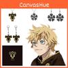 Geometric Alloy Earrings And Necklace With Black Bull Magic Knight Emblem And Clover Design